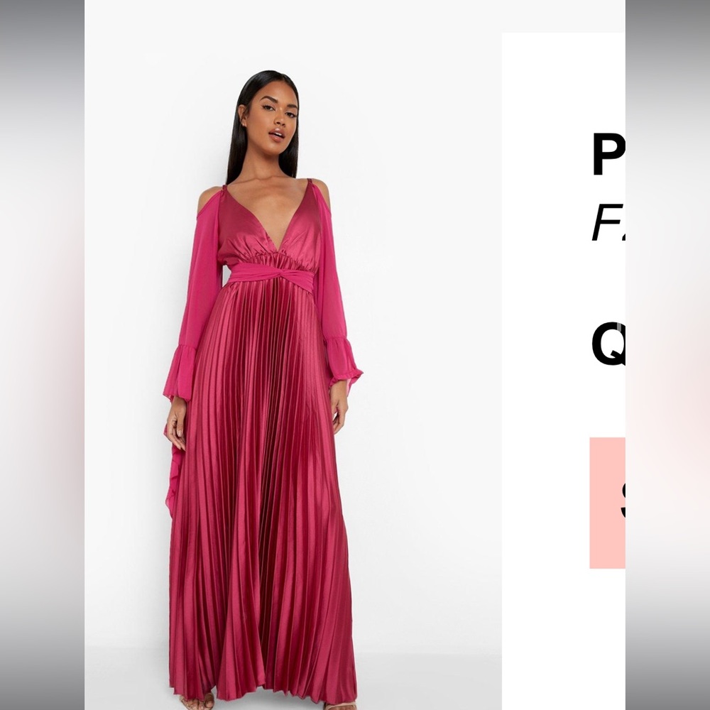 Pleated extreme flare sleeve maxi dress